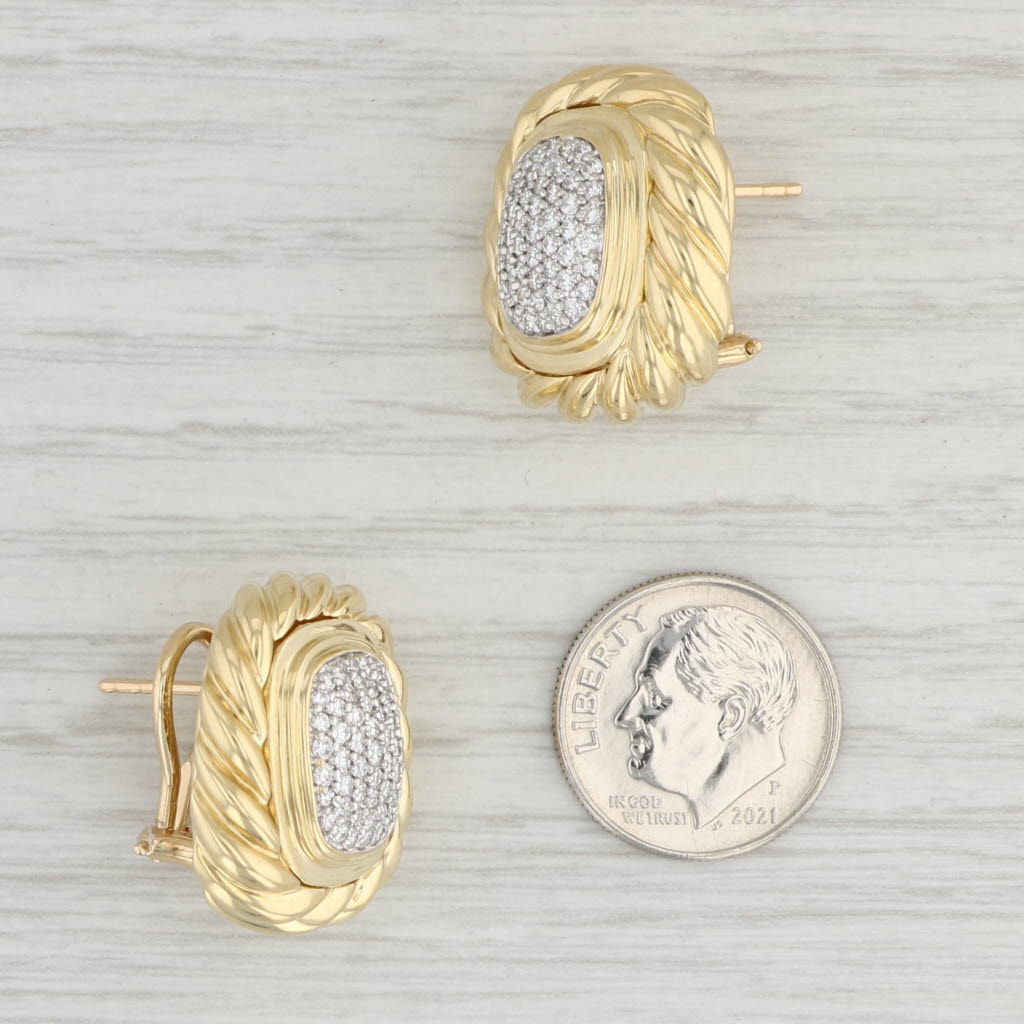 Light Gray 0.78ctw Diamond Albion Omega Earrings 18k Gold David Yurman Omega Backs