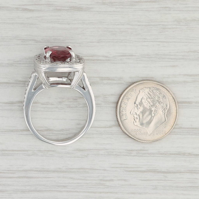 Light Gray 3.44ctw Red Burma Spinel Diamond Halo Ring 14k White Gold Size 5.5 Engagement