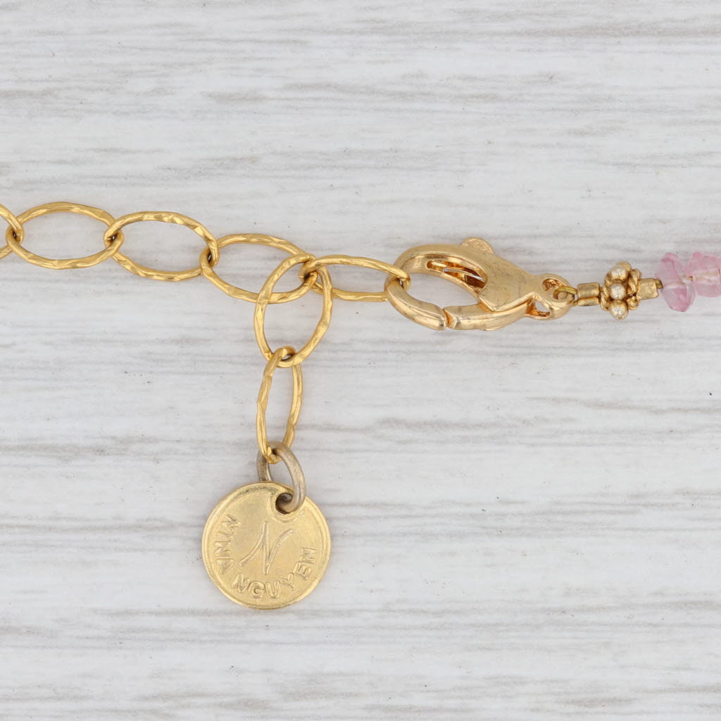 Light Gray New Nina Nguyen Pink Topaz Bead Necklace Sterling Gold Vermeil Layer Adjustable