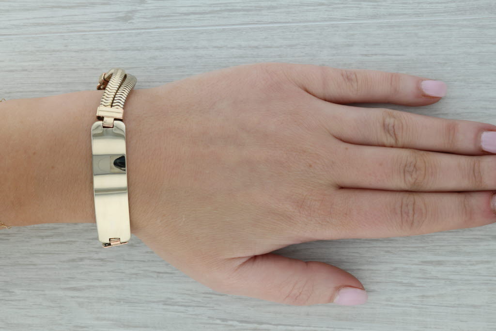 Dark Gray Engravable ID Bracelet 1/20 12k Gold Filled 7.75" Hexagon Chain