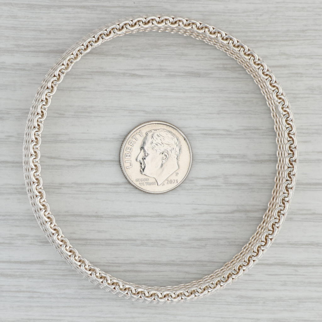 Gray Mesh Chain Bracelet Sterling Silver 925 7.5" 12.3mm Pull Over Statement
