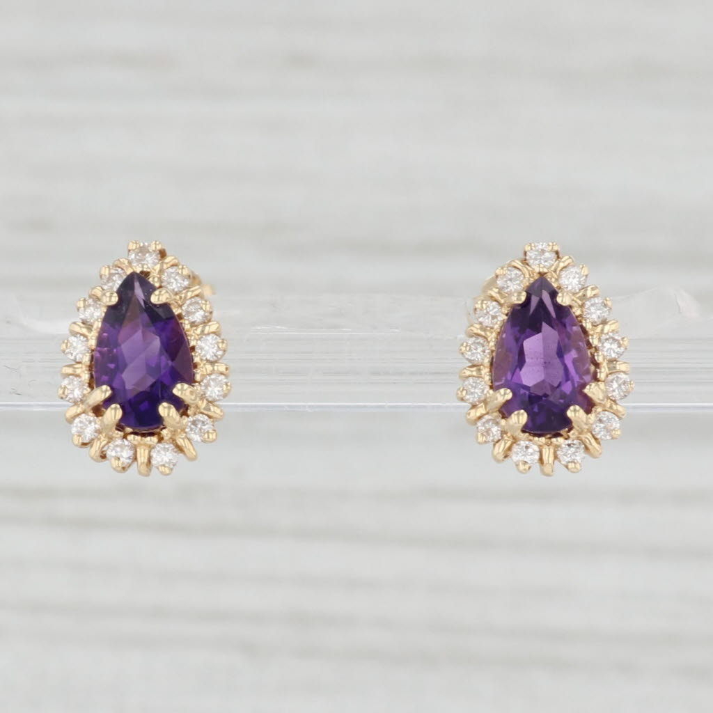 Light Gray 1.85ctw Pear Amethyst Diamond Halo Teardrop Stud Earrings 14k Yellow Gold