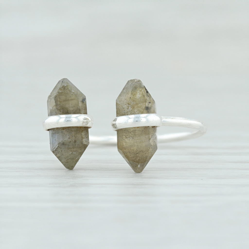 Light Gray New Gray Labradorite Ring Sterling Silver Adjustable Size Handmade