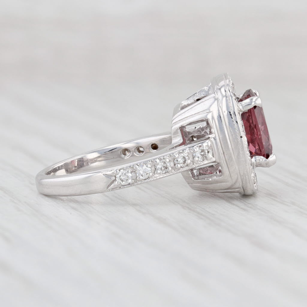 Light Gray 3.44ctw Red Burma Spinel Diamond Halo Ring 14k White Gold Size 5.5 Engagement