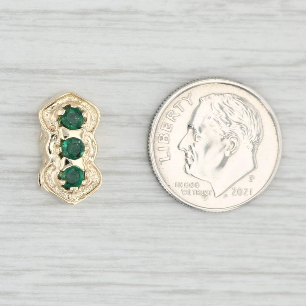 Light Gray 0.30ctw Emerald 3-Stone Slide Charm 14k Yellow Gold DHS May Birthstone