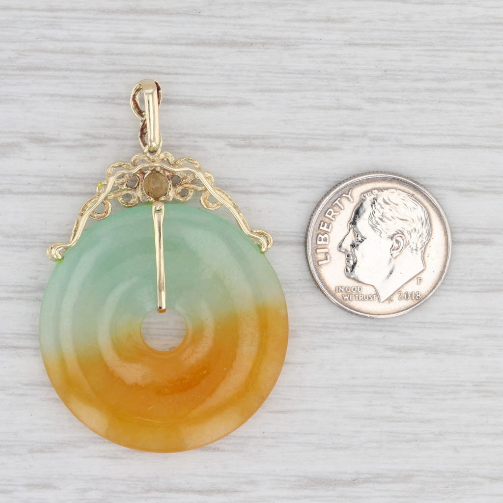 Light Gray Jadeite Jade Citrine Torus Pendant 14k Yellow Gold Asian Jewelry