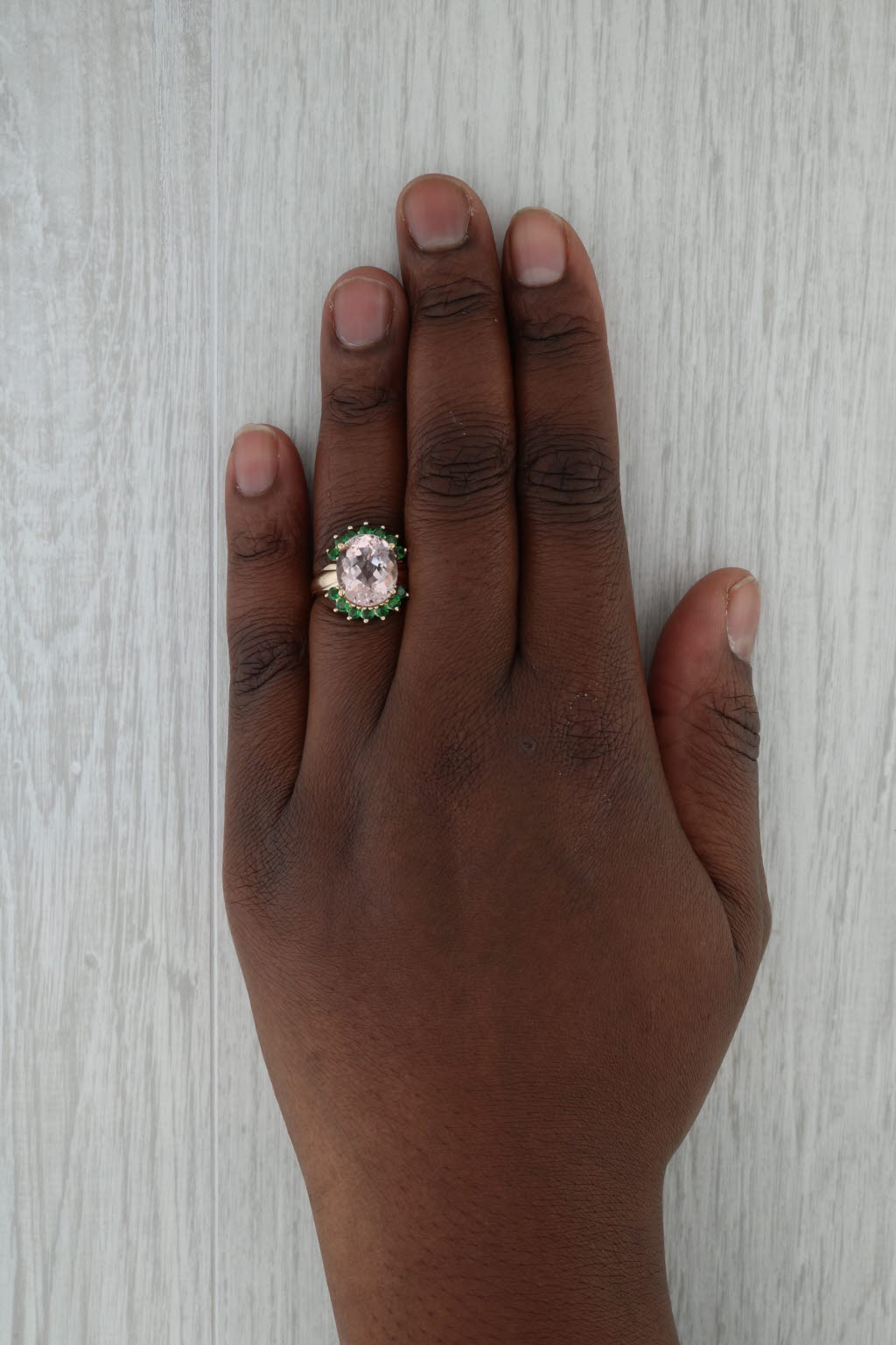 Dark Gray 5.30ctw Morganite Tsavorite Garnet Ring 14k Yellow Gold Size 6