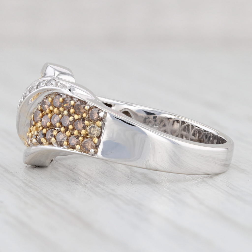 Light Gray 0.78ctw Brown White Pave Diamond Bypass Ring 14k White Gold Size 7