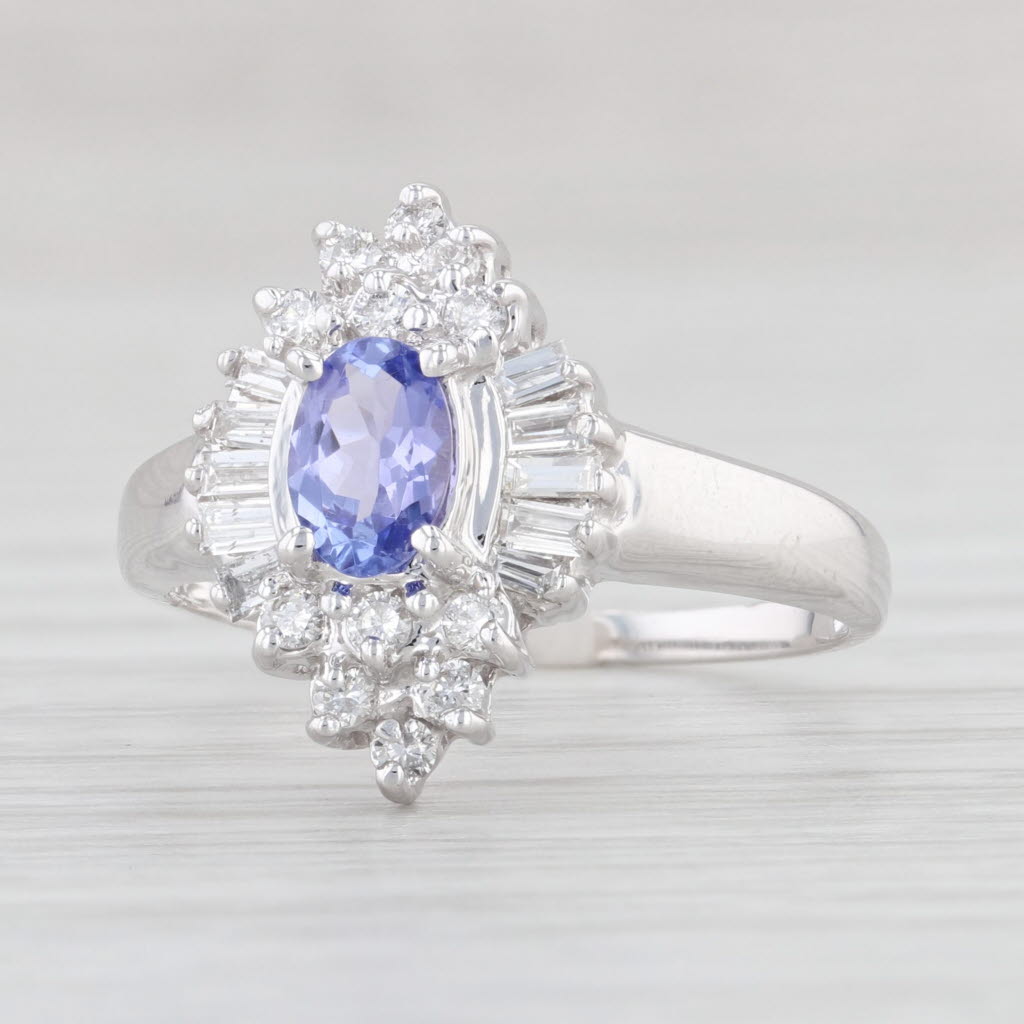 Light Gray 0.46ctw Oval Tanzanite Diamond Halo Ring 14k White Gold Size 6.75