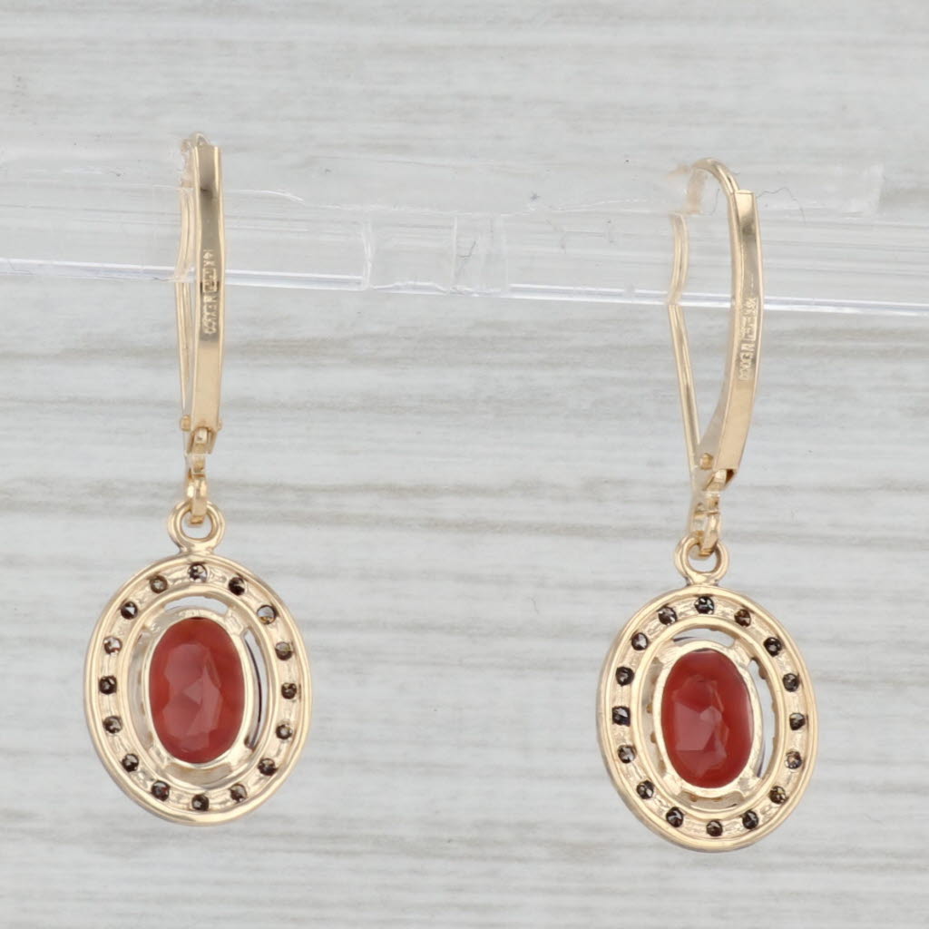 Light Gray 3ctw Garnet Diamond Halo Earrings 14k Yellow Gold Drops Leverback Dangles