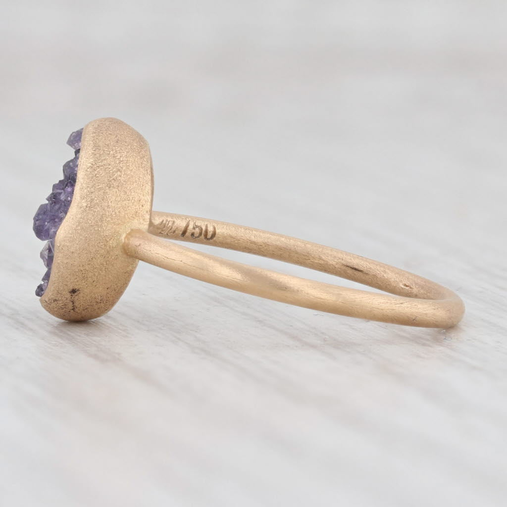 Light Gray New Nina Nguyen Amethyst Druzy Ring Brushed 18k Yellow Gold Size 7 Solitaire