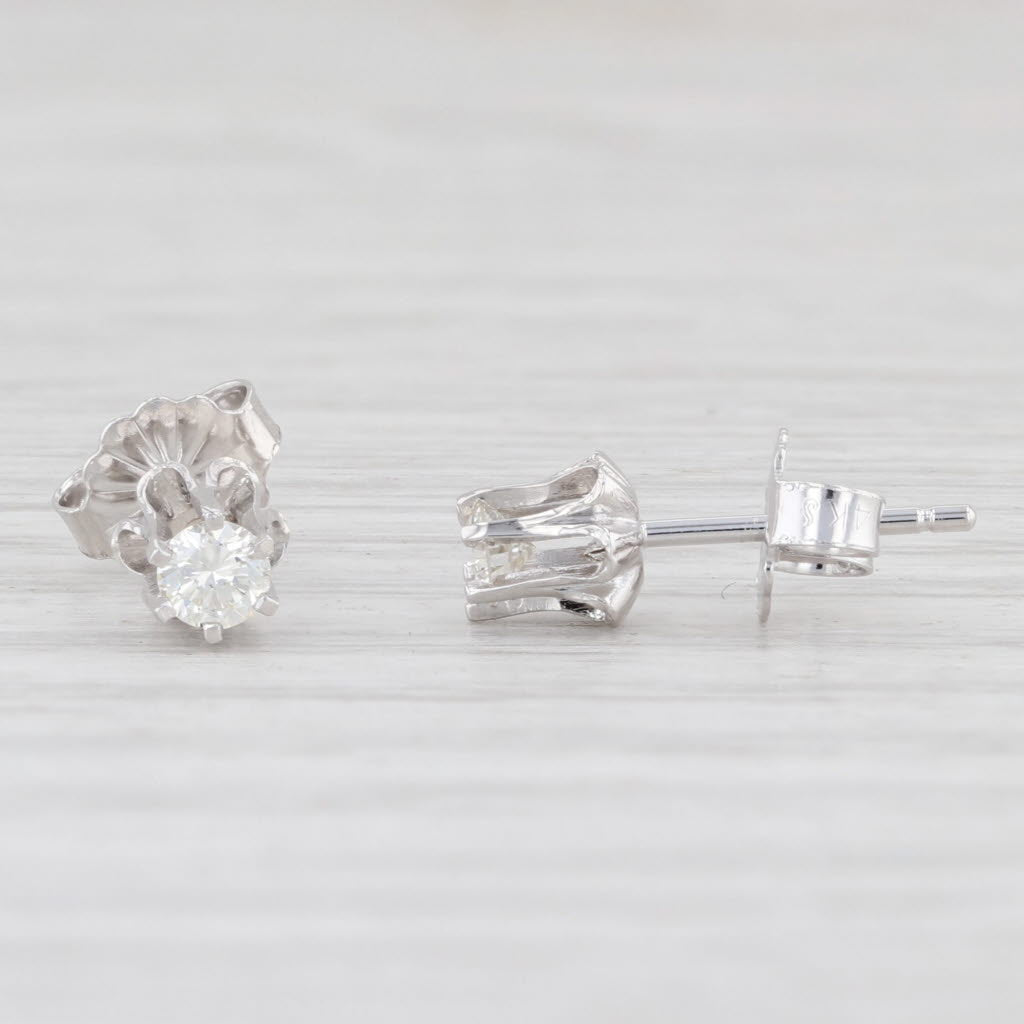 Light Gray 0.20ctw Diamond Stud Earrings 14k White Gold Round Solitaire Pierced Studs