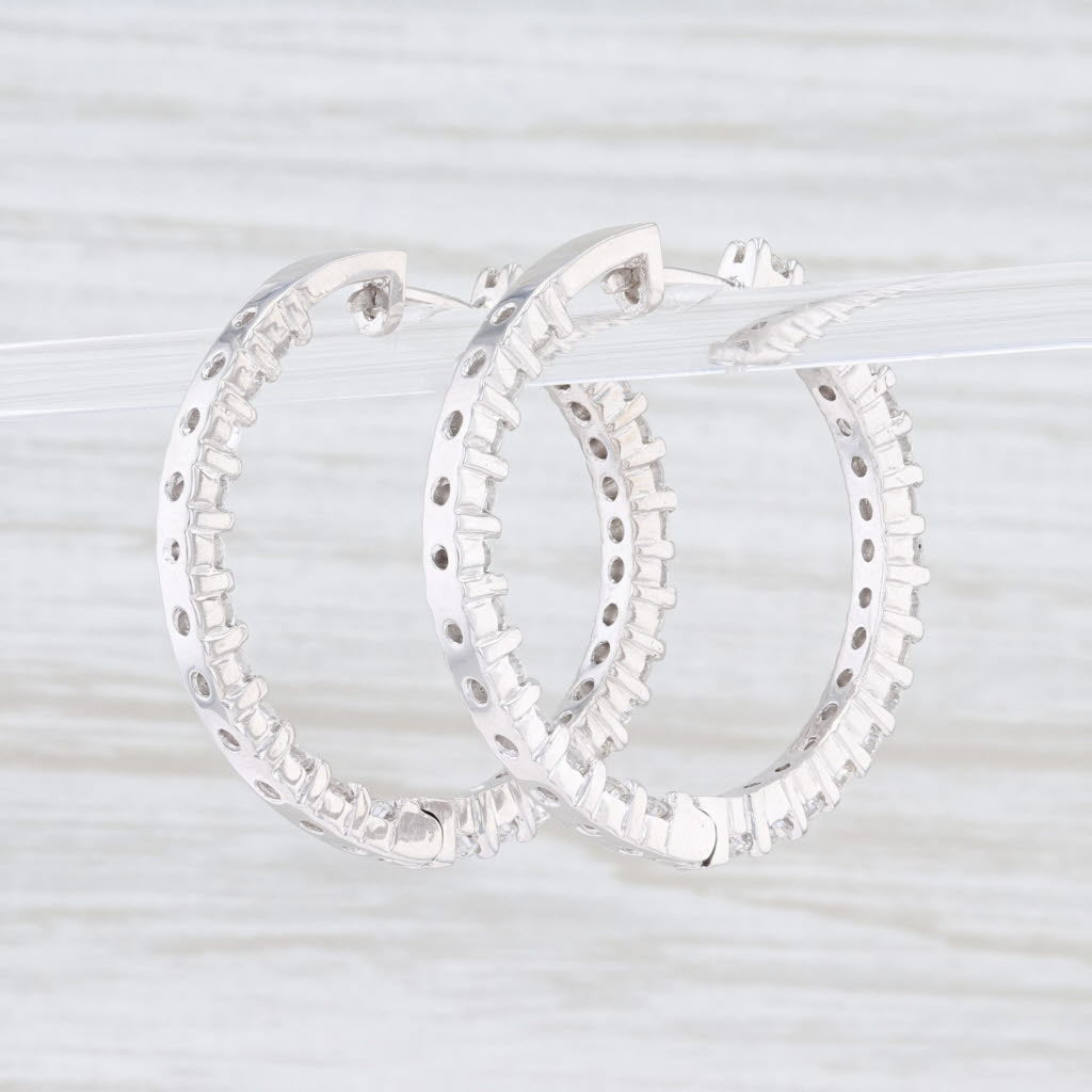 Light Gray 3.50ctw Diamond Inside Out Hoop Earrings 14k White Gold Snap Top Round Hoops