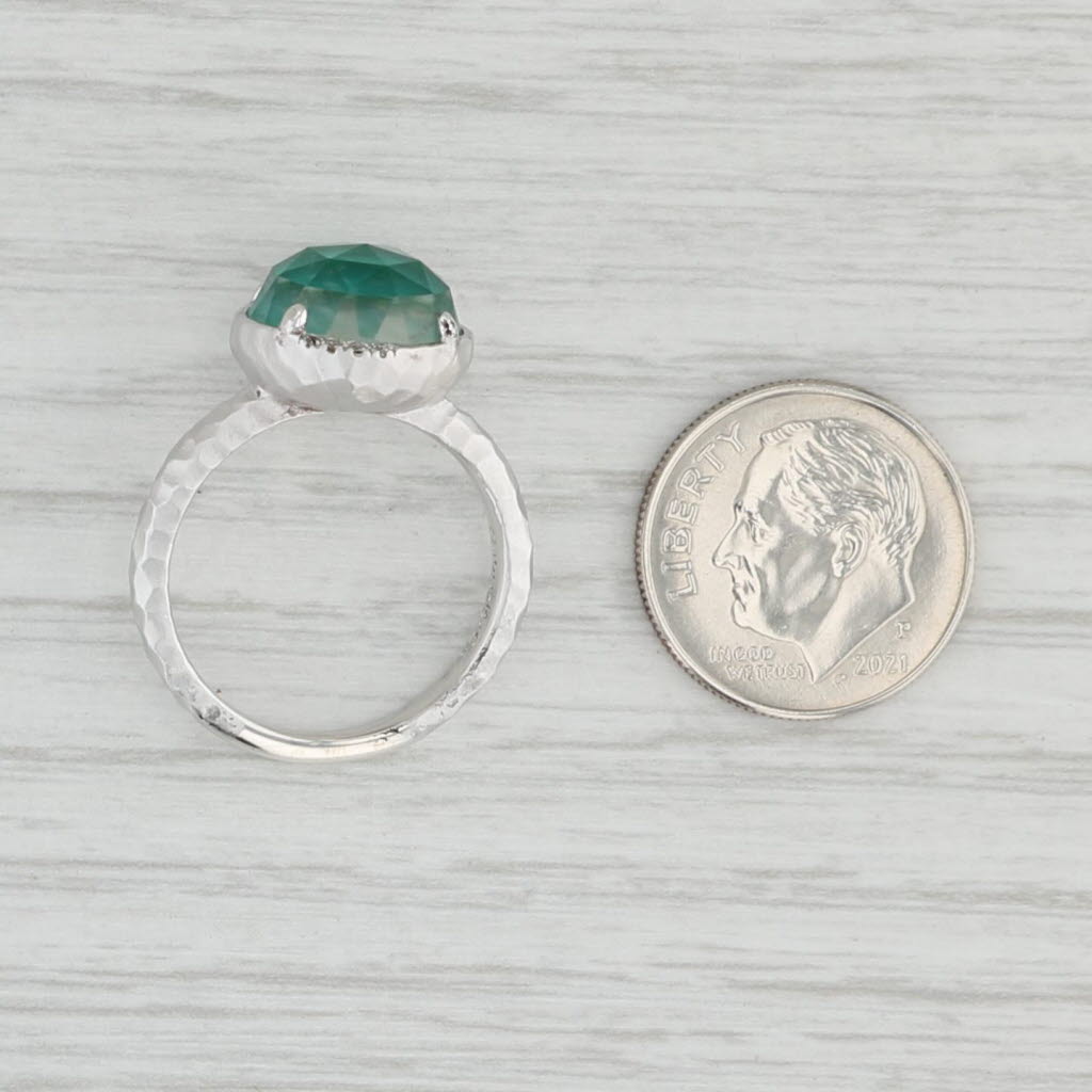 Light Gray Gabriel & Co Green Chalcedony Solitaire Ring Hammered Sterling Silver Size 7
