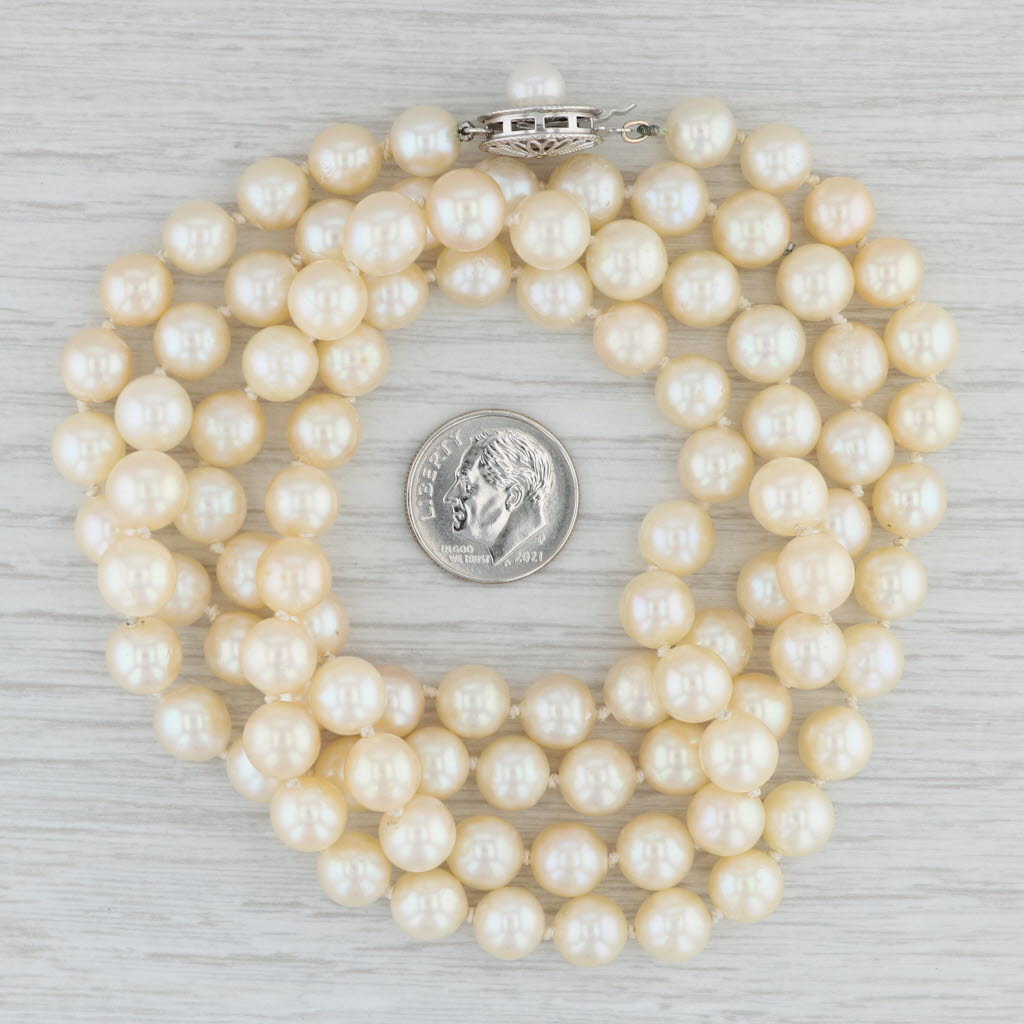 Light Gray Cultured Pearl Bead Strand Necklace 14k White Gold 34.75" Long Statement