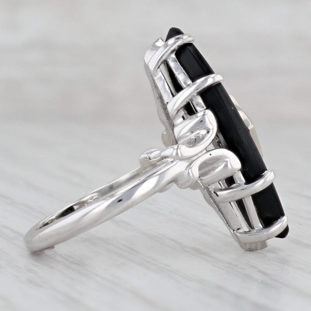 Gray Vintage Onyx Diamond Ring 10k White Gold Signet Size 5.5