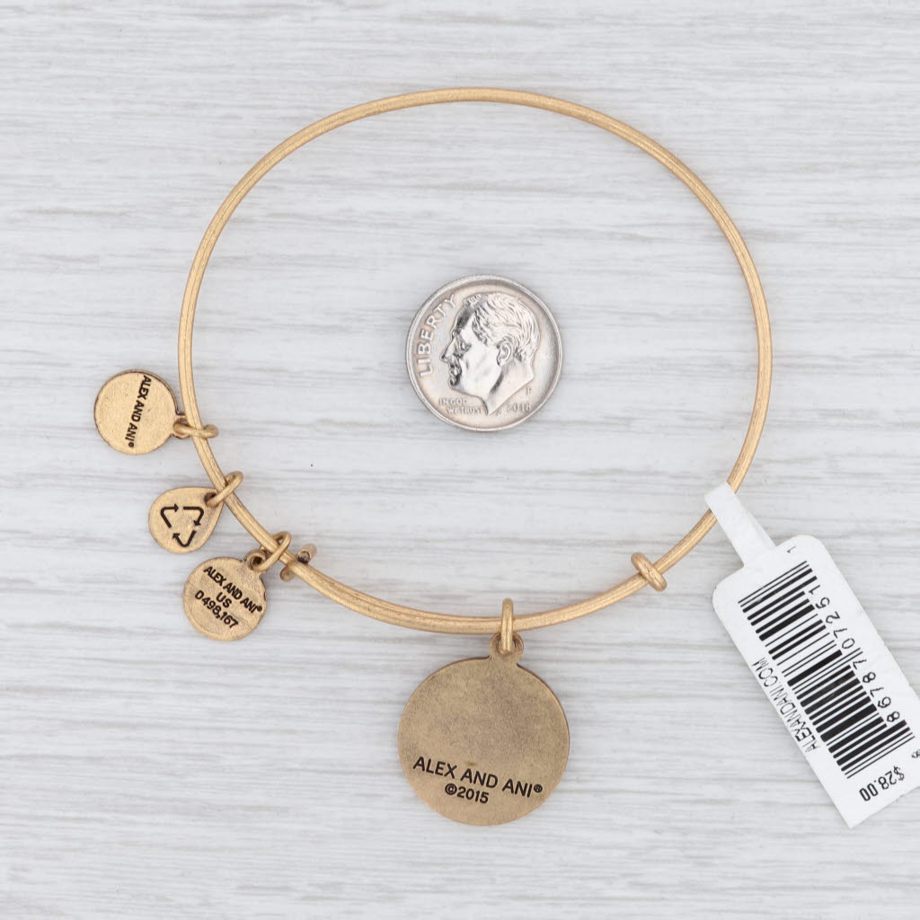 Light Gray New Alex and Ani Granddaughter Flower Bangle Charm Bracelet Rafaelian Gold