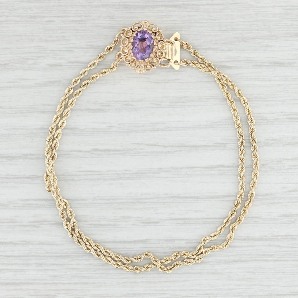 Light Gray 1.03ct Amethyst Slide Charm Bracelet 14k Yellow Gold Vintage Richard Glatter 7"
