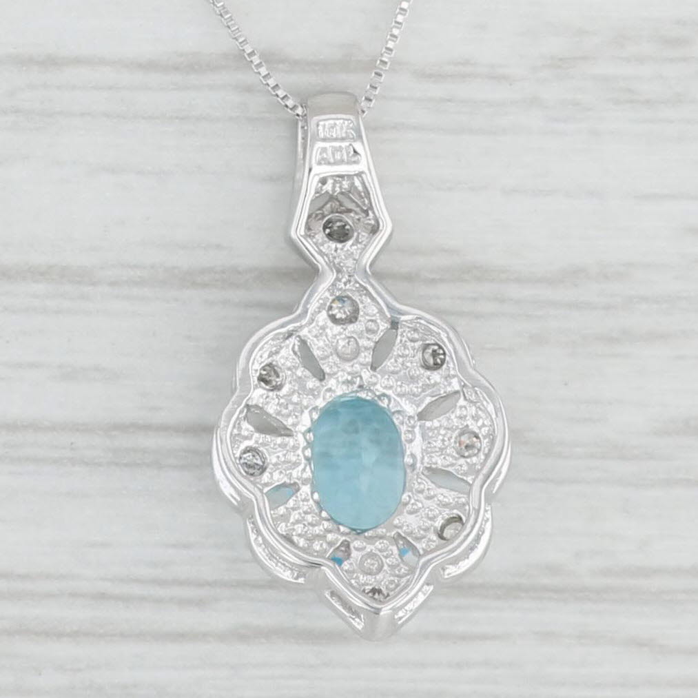 Light Gray 0.82ctw Blue Topaz Diamond Pendant Necklace 10k White Gold 18" Box Chain