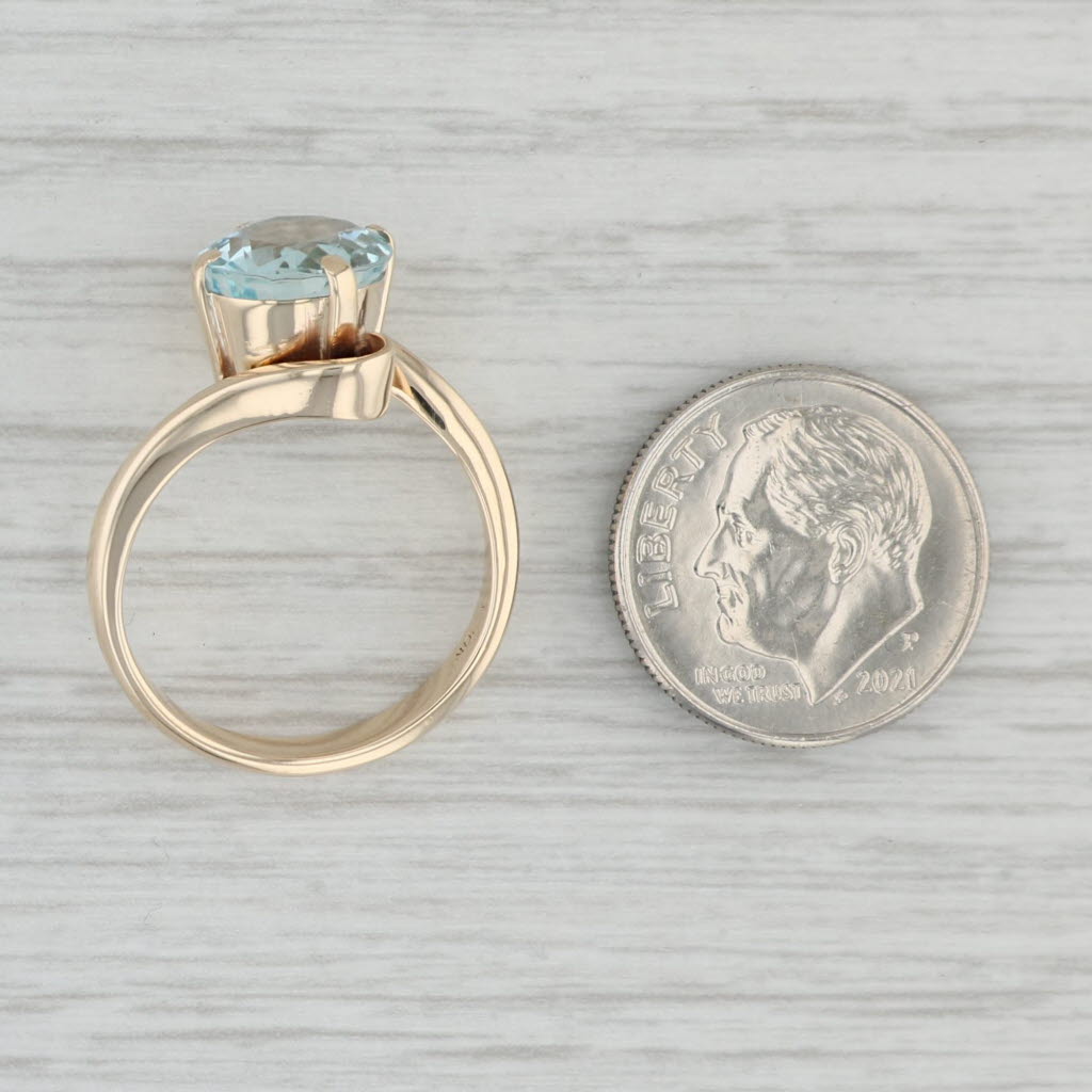 Gray 1.40ct Aquamarine Bypass Ring 10k Gold Size 7 Oval Solitaire March Birthstone
