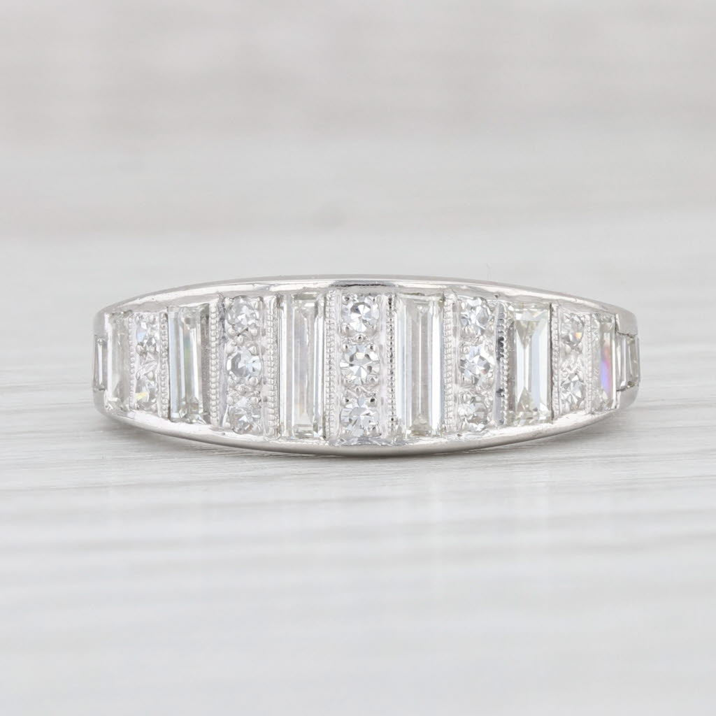Light Gray Art Deco 1.35ctw Diamond Ring 900 Platinum Size 6.25 Wedding Anniversary Band