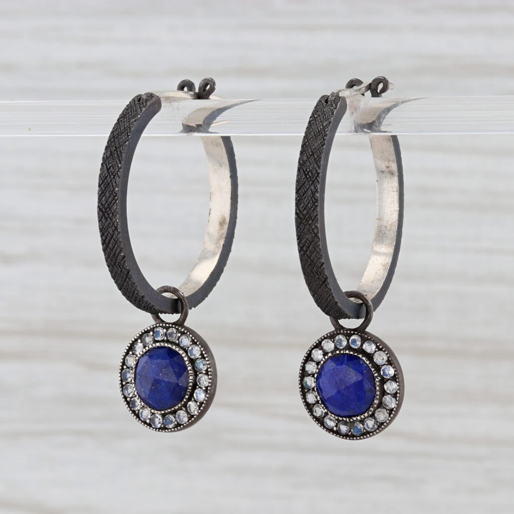 Light Gray New Nina Nguyen Hoop Earrings Sterling Silver Lapis Lazuli Moonstone Charms