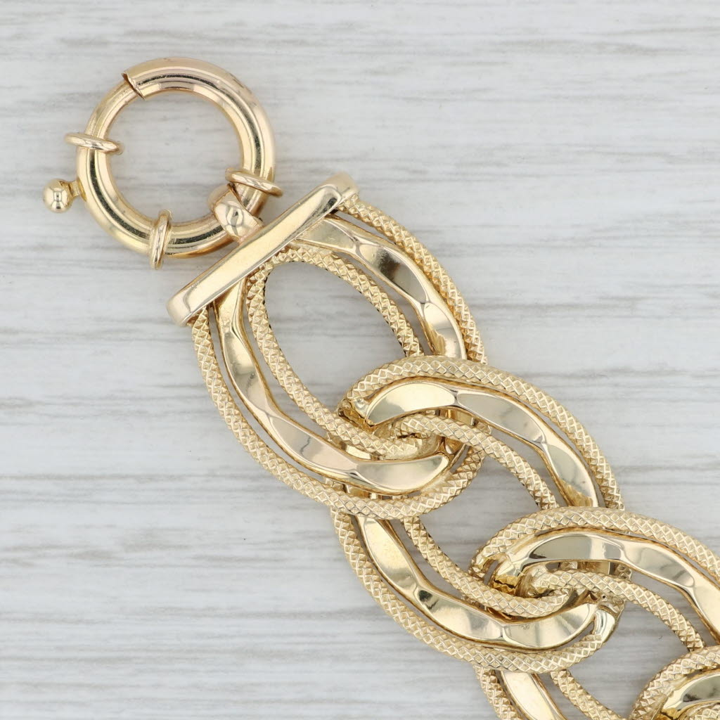 Light Gray Curb Chain Statement Bracelet 14k Yellow Gold Italian 6.75" 22mm
