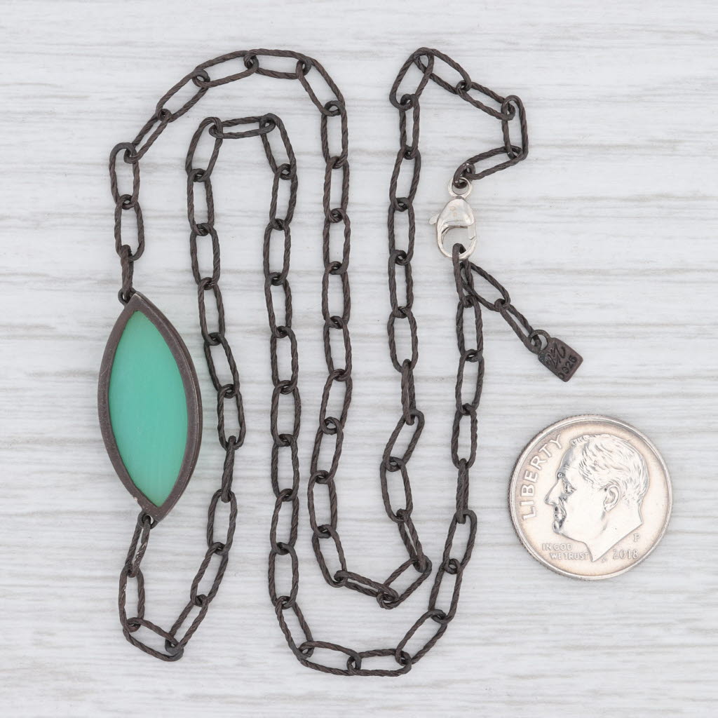 Light Gray New Nina Nguyen Green Chrysoprase Necklace Sterling Silver Oxidized 17.5"