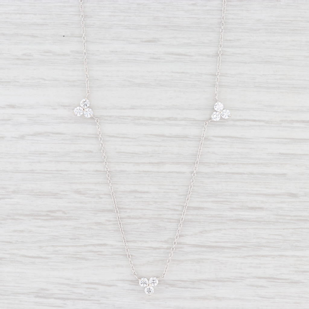 Light Gray CZ Station Necklace 14k White Gold 18" Cable Chain Cubic Zirconias