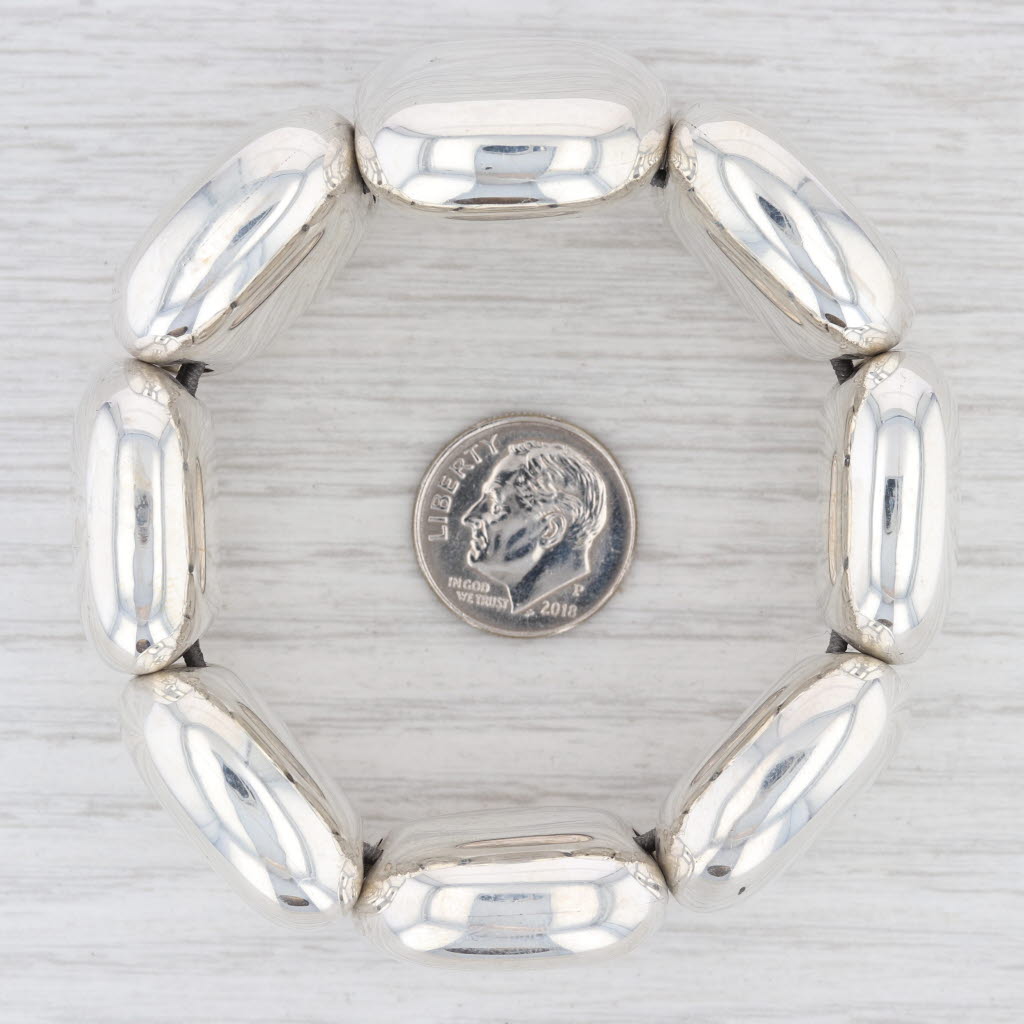 Light Gray New Stretchable Statement Squares Bracelet Sterling Silver Double Strand Mexico