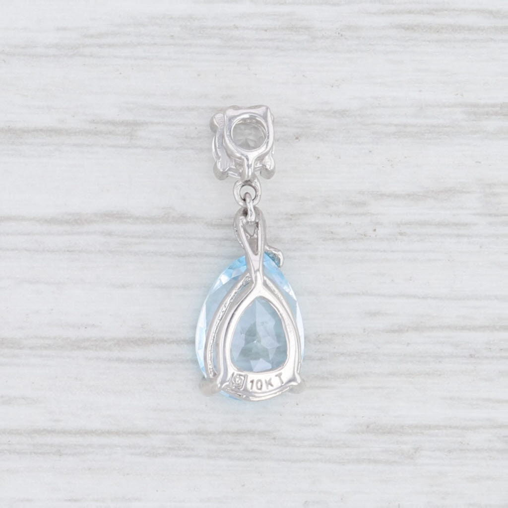 Light Gray New Blue White Topaz Teardrop Pendant 10k White Gold