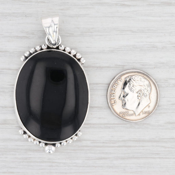 Light Gray New Black Glass Statement Pendant Sterling Silver Oval Solitaire Bead Accenting