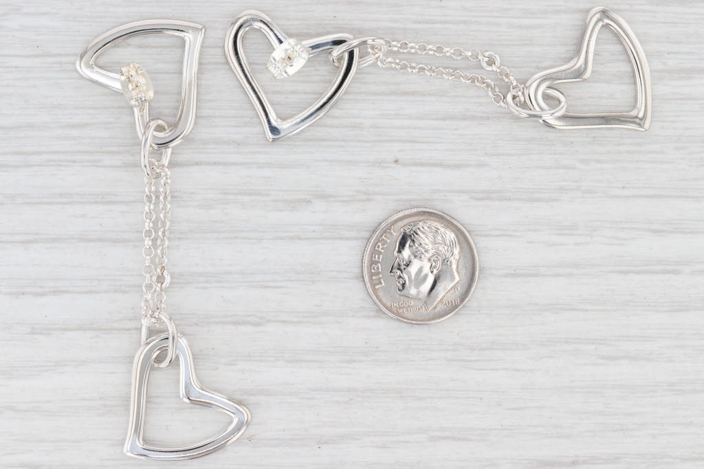 Light Gray New Dangling Hearts Earrings Sterling Silver Pierced Statement