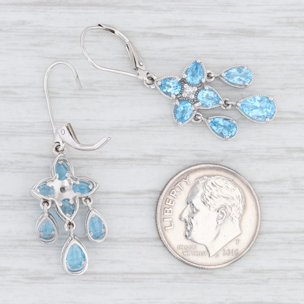 Light Gray New 3.40ctw Blue Topaz White Sapphire Flower Earrings 14k White Gold Leverback