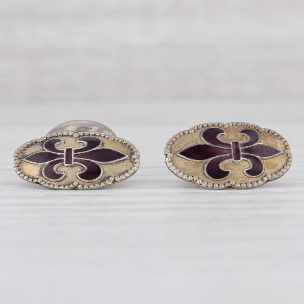 Light Gray Vintage Fleur De Lis Cufflinks Sterling Silver Enamel Men's Suit Accessories