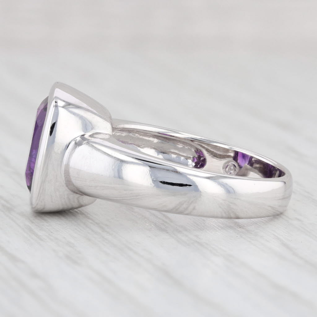 Light Gray 3.15ct Cushion Amethyst Solitaire Ring 14k White Gold Size 7.75