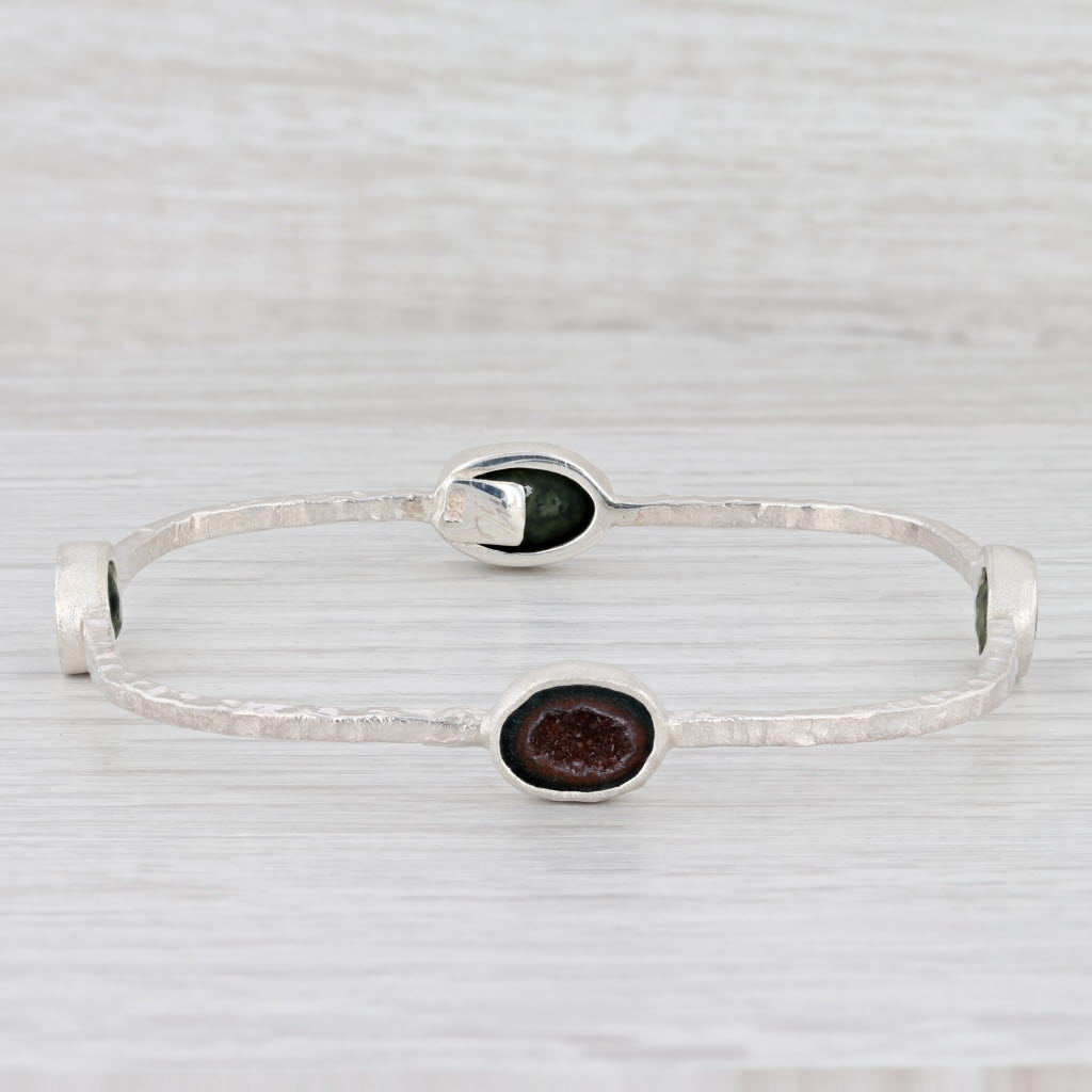 Light Gray New Nina Nguyen Black Druzy Quartz Geode Bangle Bracelet Sterling Silver 8"