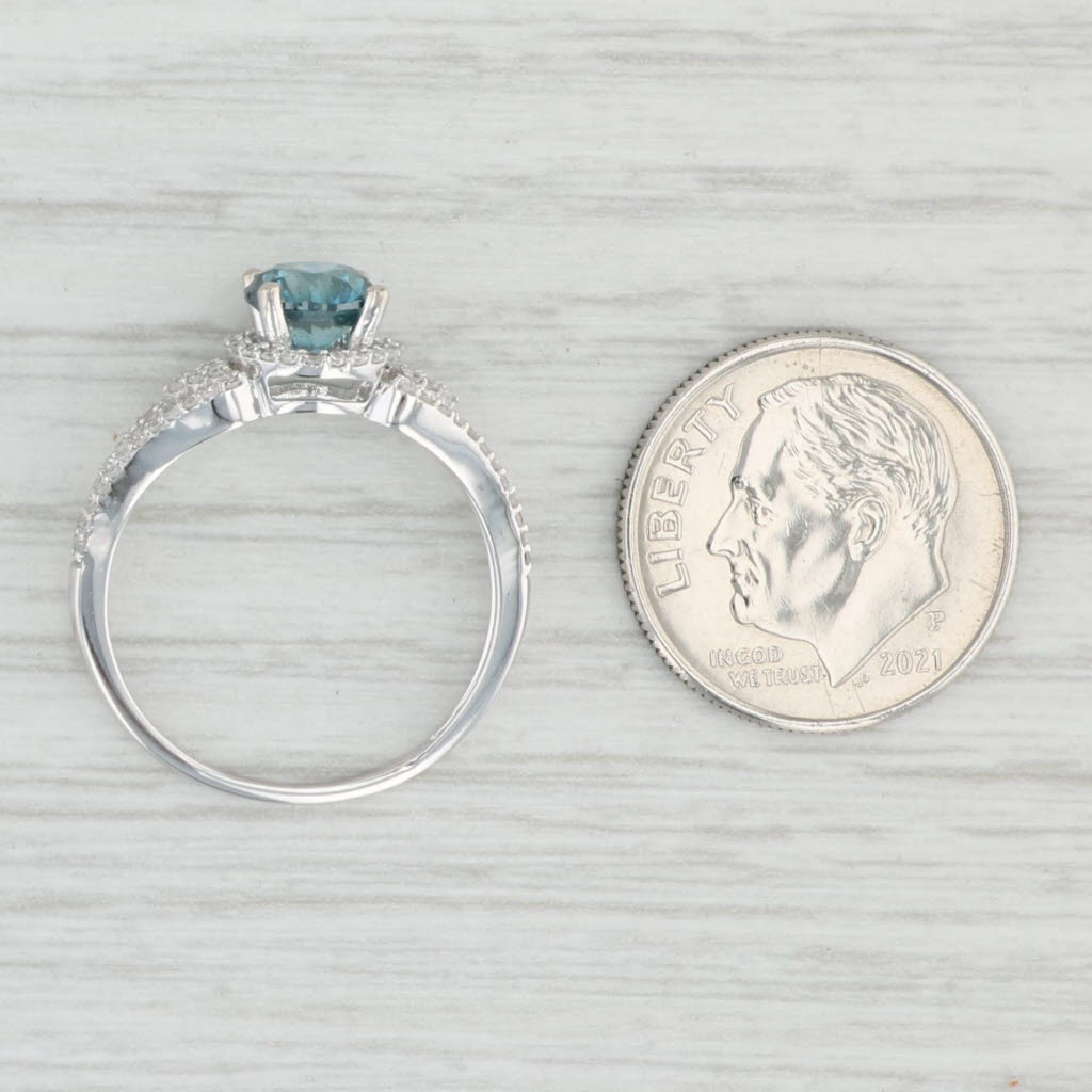 Light Gray New 1.12ctw Teal Diamond Halo Ring 14k White Gold Size 6.75 Engagement