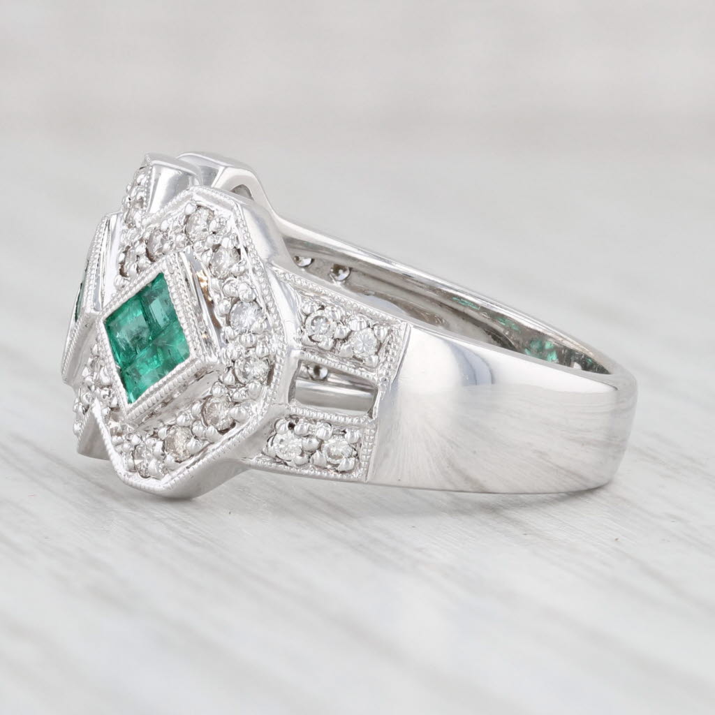 Light Gray 0.93ctw Emerald Diamond Ring 14k White Gold Size 6.75