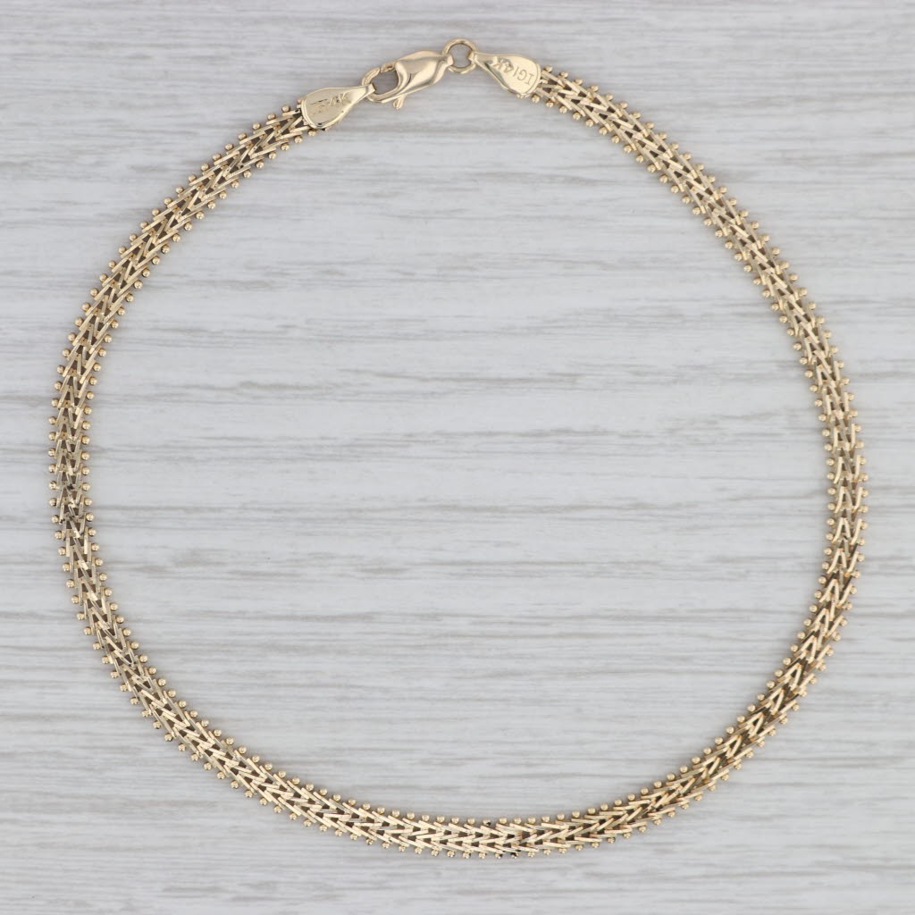 Gray Mesh Chain Ankle Bracelet 14k Yellow Gold 10" 4.5 mm Anklet