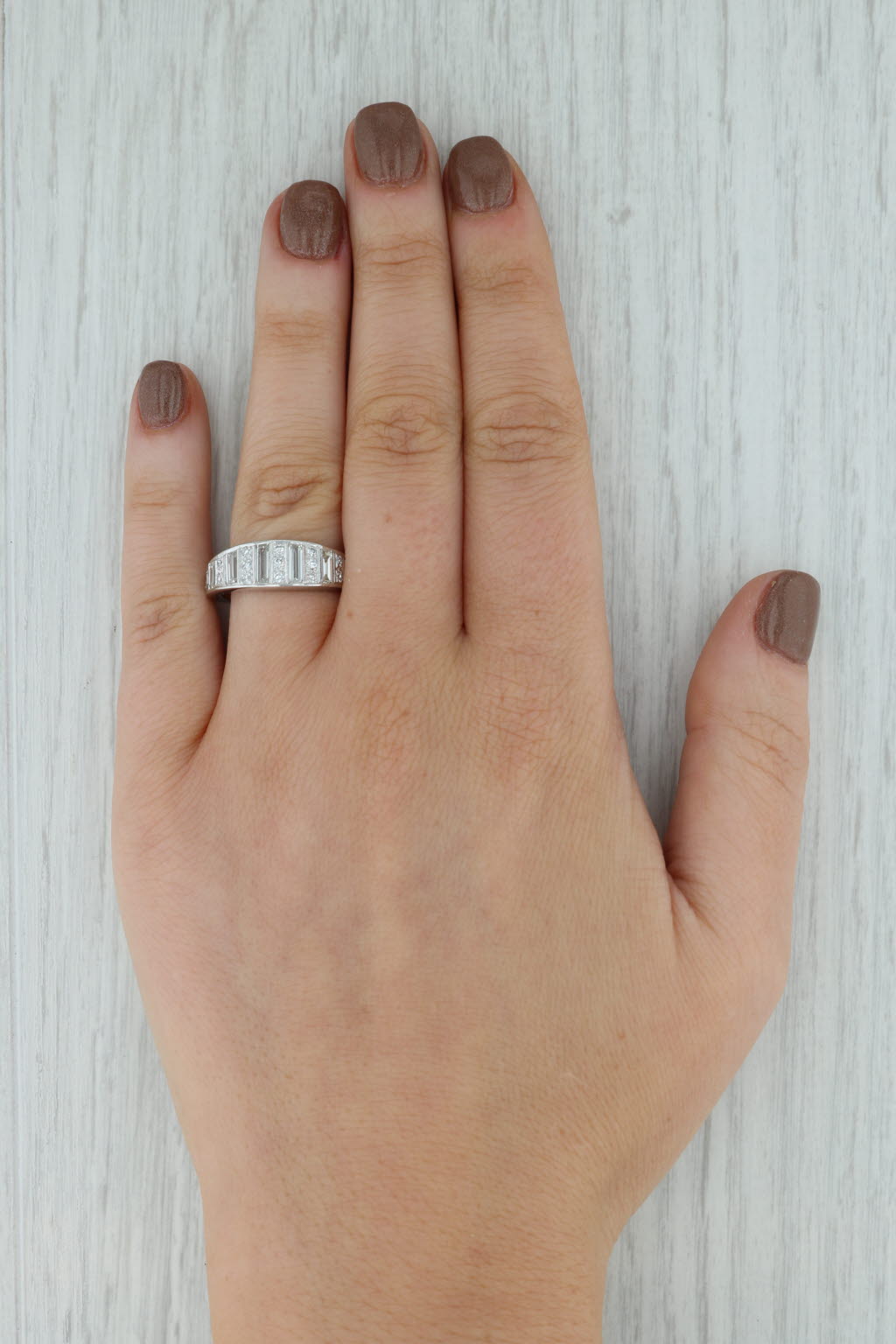 Dark Gray Art Deco 1.35ctw Diamond Ring 900 Platinum Size 6.25 Wedding Anniversary Band