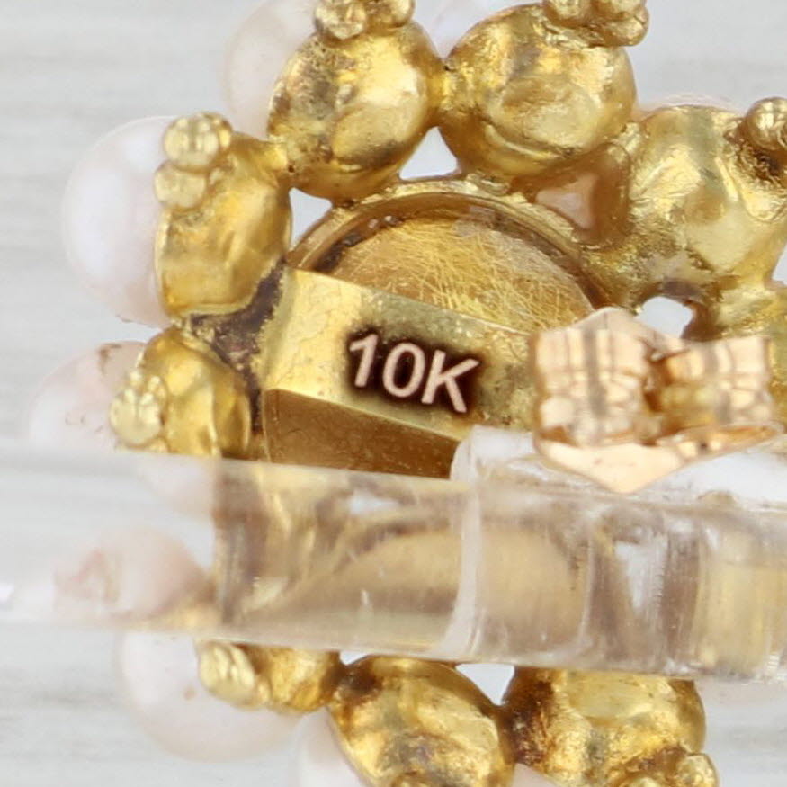 Tan Vintage Cultured Pearl Cluster Statement Earrings 10k Yellow Gold