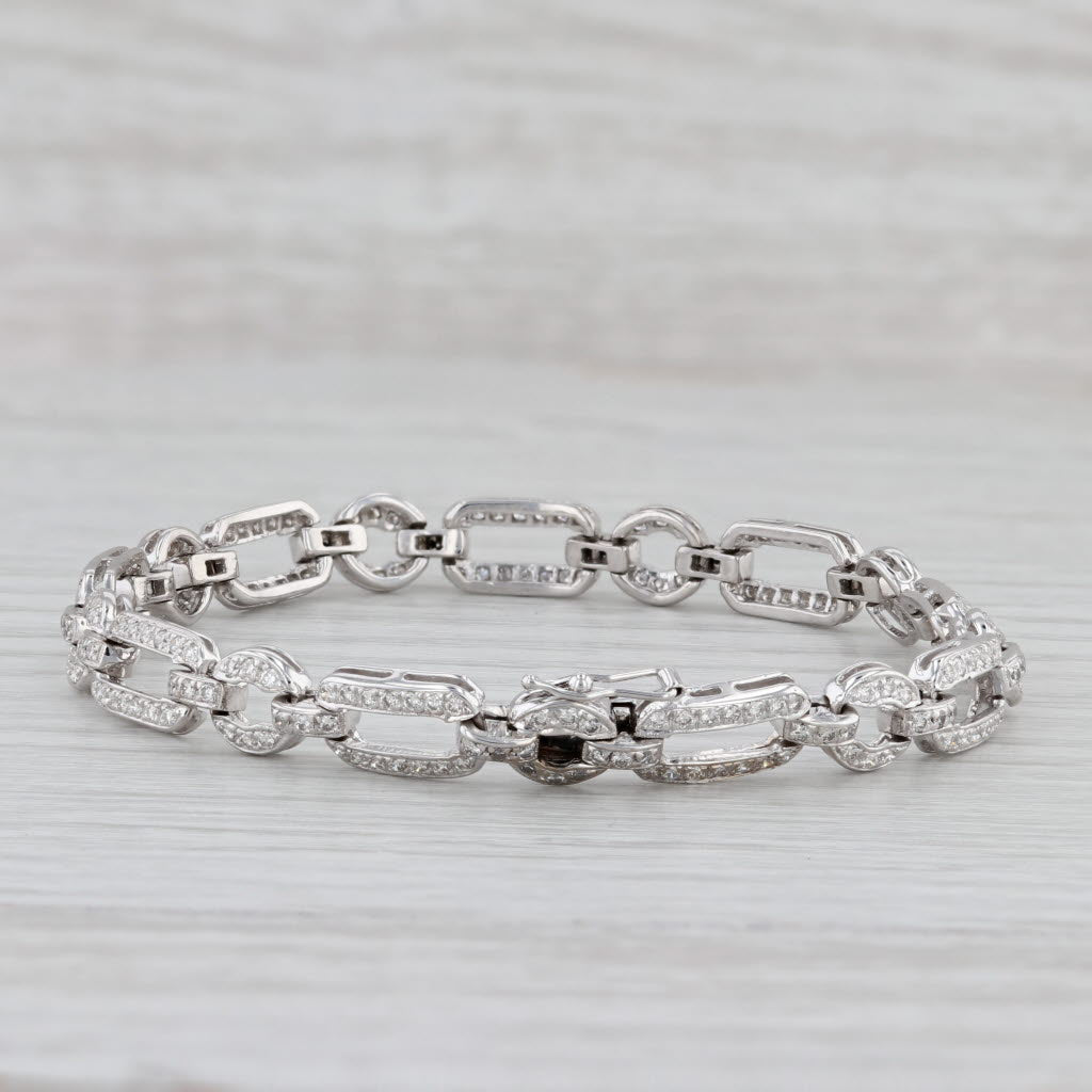 Gray 1.25ctw Diamond Circle Bar Link Bracelet 18k White Gold 7" 6.6mm