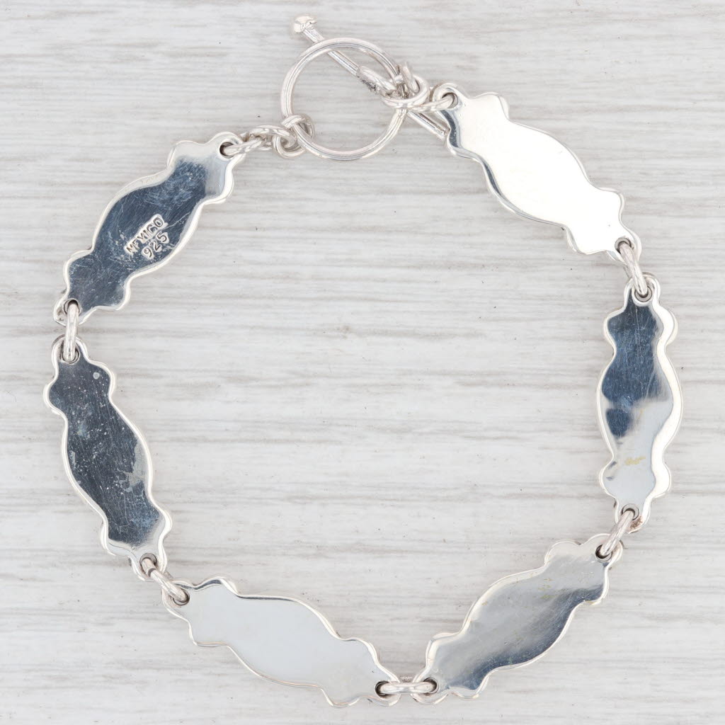 Light Gray New Black Resin Oval Link Bracelet Sterling Silver 7.5" 9.4mm Statement