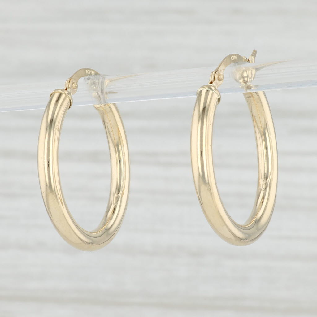Light Gray New Round Hoop Earrings 14k Yellow Gold 3 x 26mm Pierced Hoops