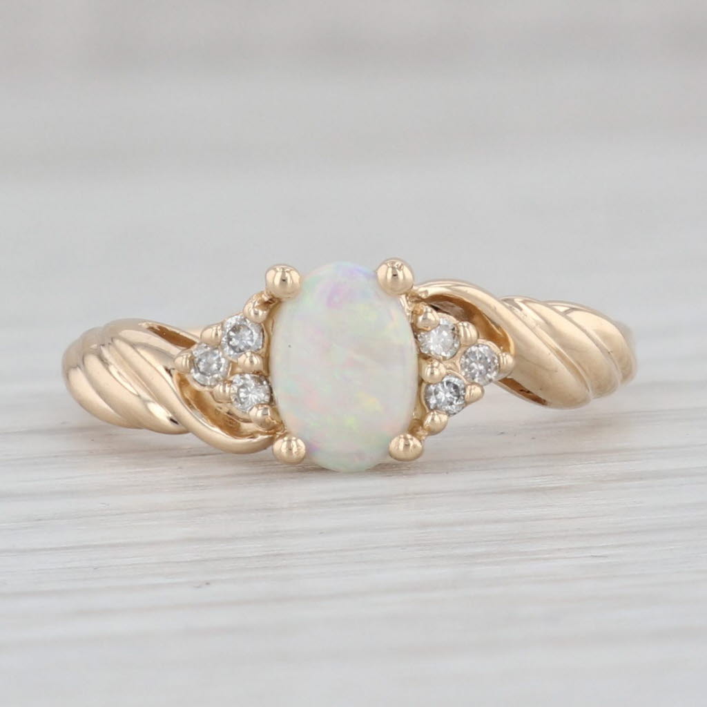 Light Gray Opal Diamond Ring 14k Yellow Gold Size 7 October Birthstone