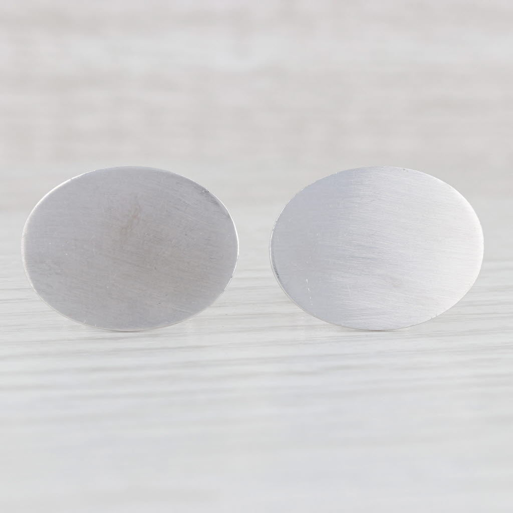 Light Gray Engravable Oval Cufflinks 14k White Gold Folding Backs Suit Accessories