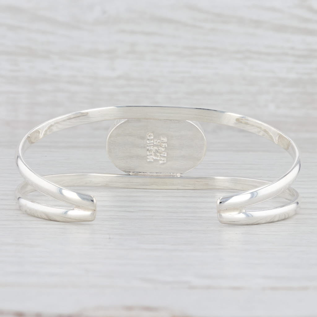 Light Gray New Black Glass Cuff Bracelet Sterling Silver 6.75" Mexico 925 Statement