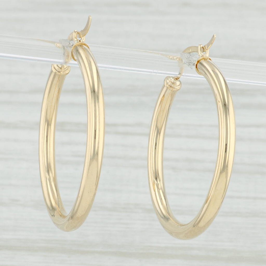 Light Gray New Round Hoop Earrings 14k Yellow Gold 3 x 32mm Pierced Hoops