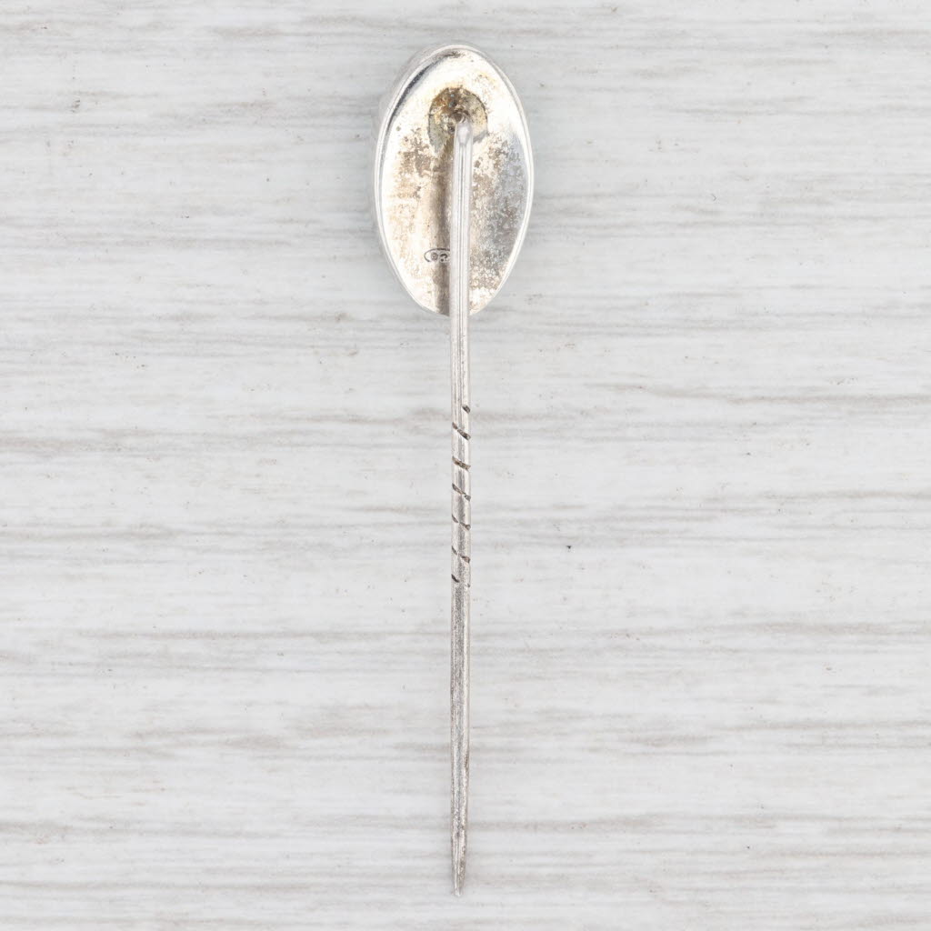 Light Gray Vintage Green Malachite Chrysocola Stickpin Sterling Silver